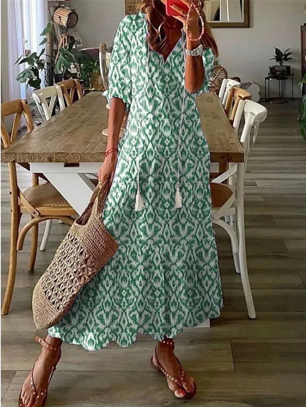 Long Boho Half Sleeve Dress